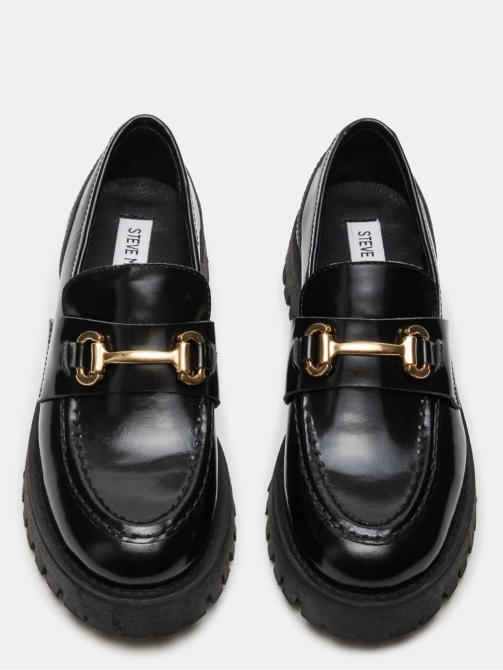 Steve Madden Black Loafers with Gold Bit Hardware